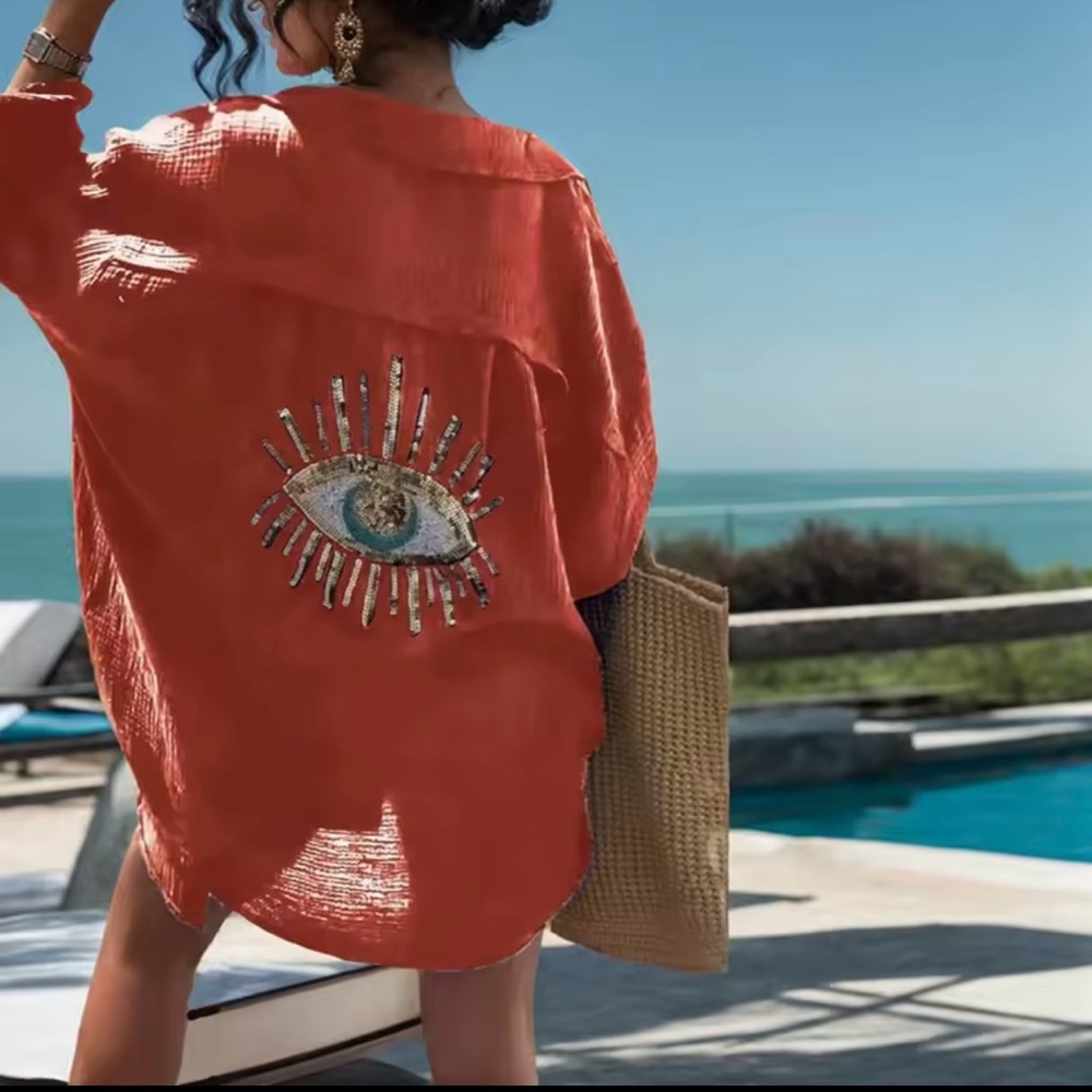 Women's Orange Swim Cover-Up with Eye Design